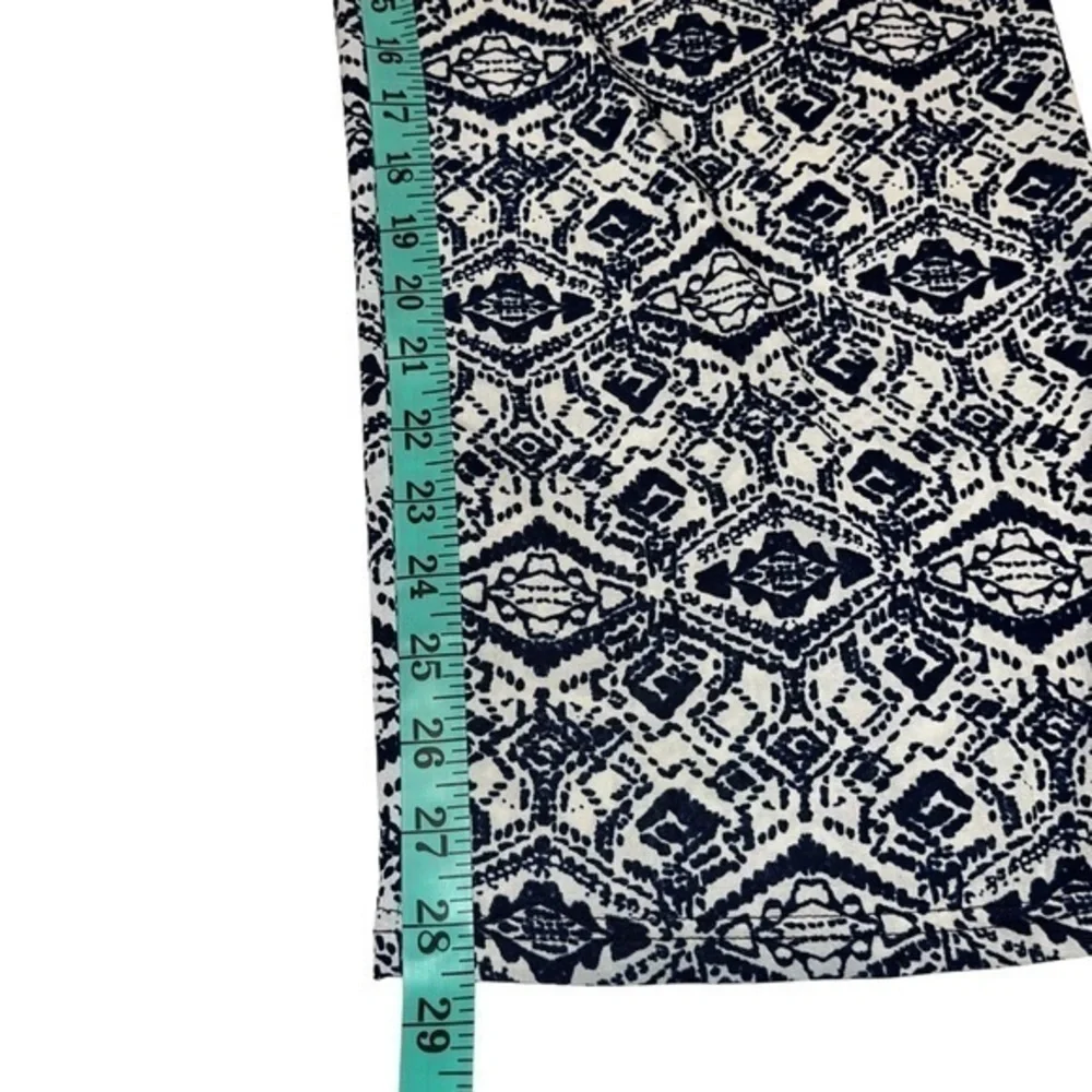 Navy Blue Geometric Diamond Print Wide Leg Pants Elastic Waist Pockets Boho #251